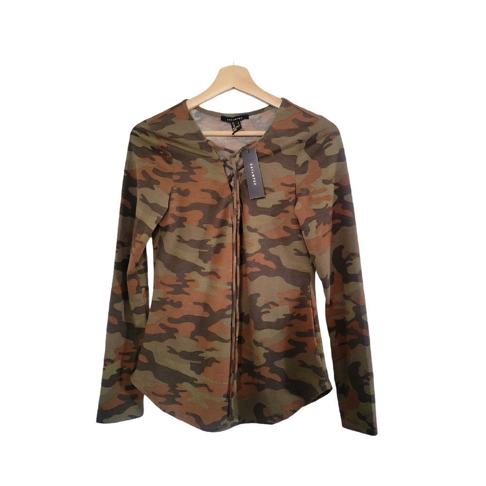 NWT REVAMPED Size L Camouflage Lace-up Top Utility Grunge Y2K Military